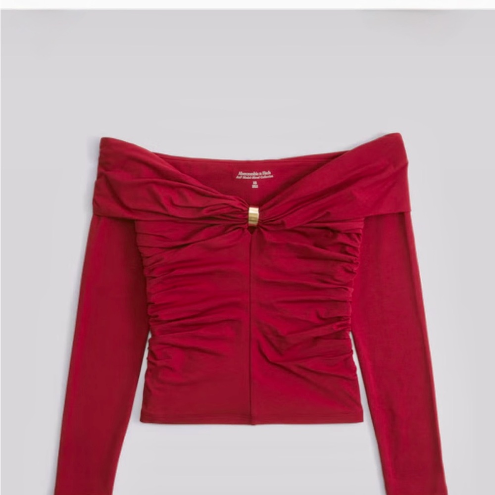 Abercrombie & Fitch Red Off-Shoulder Blouse